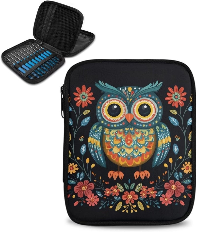 Xsehusvy Owl Fashion Crochet Hook Case Square Zipper Storage Organizer Bag Lightweight Crochet Hook Kit Tools Organizer Bags Easy to Hold - Image 1